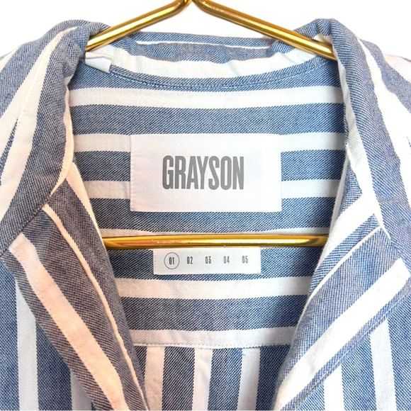 Grayson The Hero Blue and‎ White Stripe Button Down Top Blouse Size 01 US XS - Picture 4 of 9